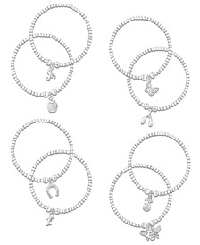 Silver-Plate Charm Beaded Stretch Bracelets