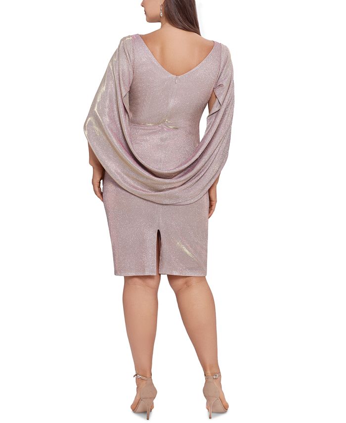 betsy & adam plus size galaxy glitter draped gown