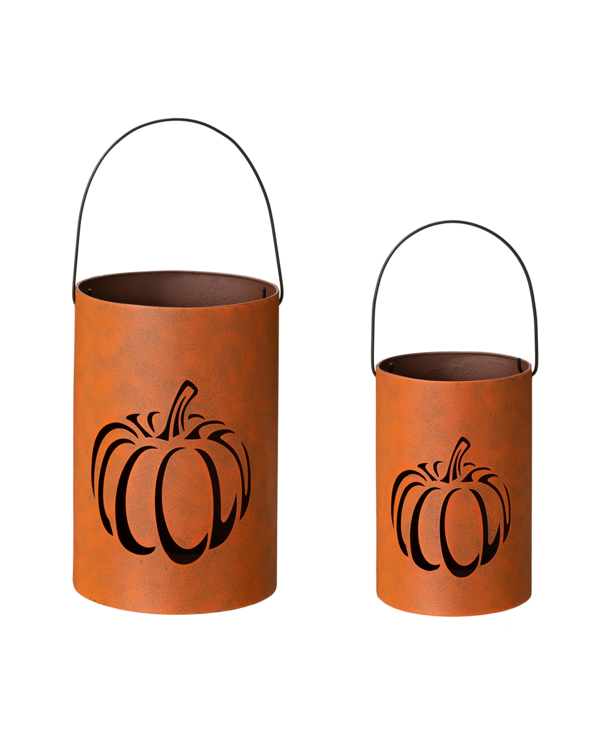 Glitzhome Set Of 2 Pumpkin Bucket In Orange