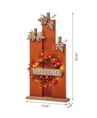 30" H Fall Lighted Wooden Pumpkin Decor with Wreath
