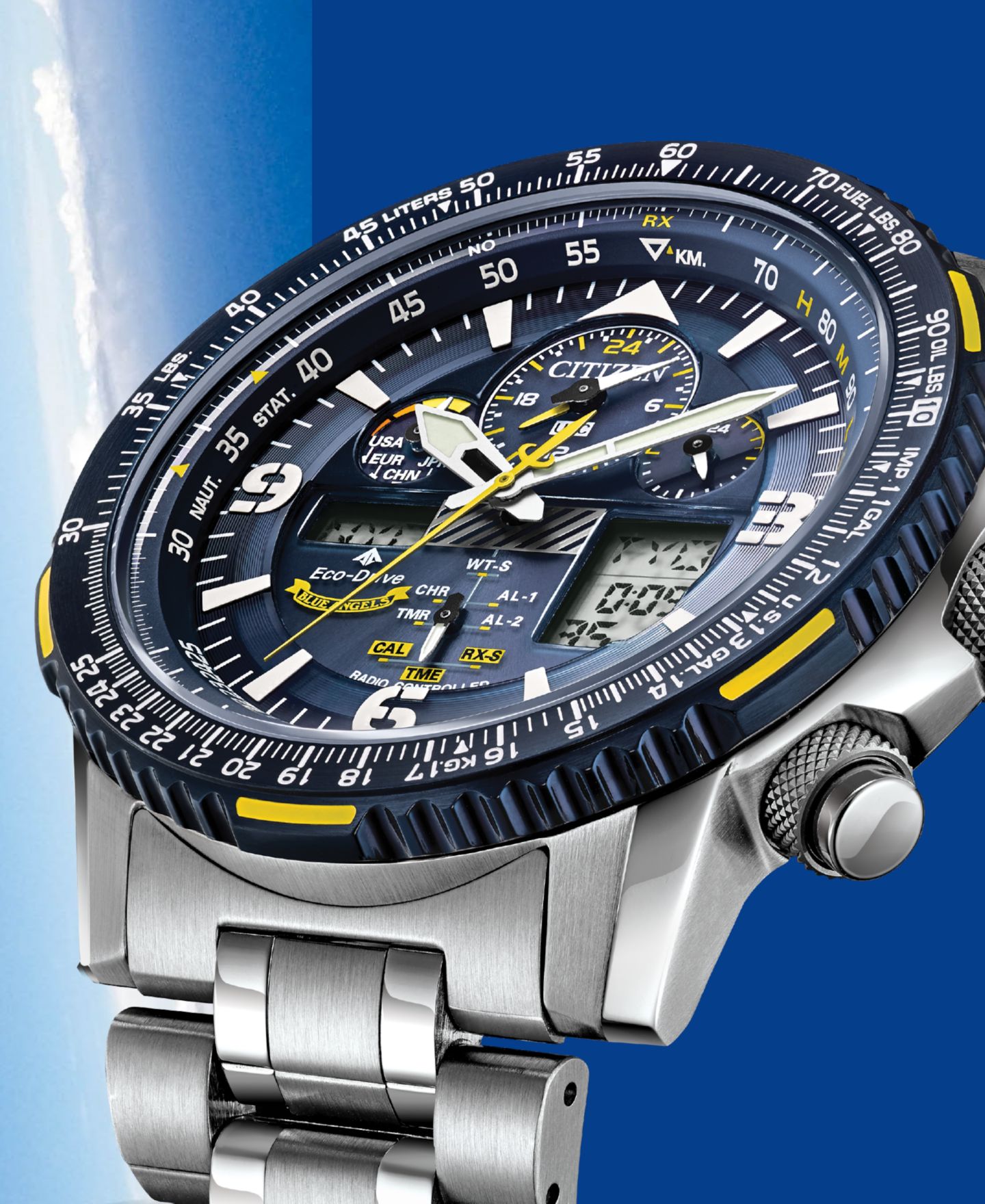 Мужские часы Citizen Eco-Drive Analog-Digital Promaster Blue Angels Skyhawk A-T Stainless Steel Bracelet Watch 46mm — фото 4