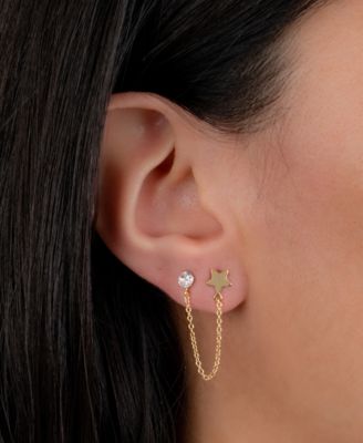 Cubic Zirconia & Star Double Pierced Chain Drop Earrings in Gold-Plated Sterling Silver, Created for Macy's