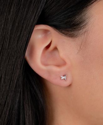 Mixed Color Pav&eacute; Small Bird Stud Earrings in Sterling Silver, Exclusive 