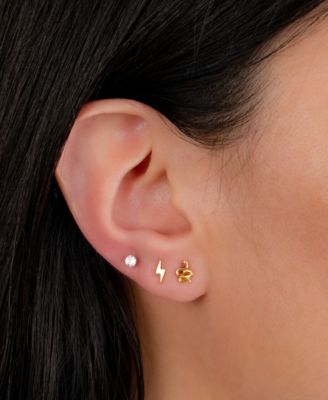3-Pc. Set Cubic Zirconia, Snake, & Lightening Bolt Stud Earrings in Gold-Plated Sterling Silver, Created for Macy's