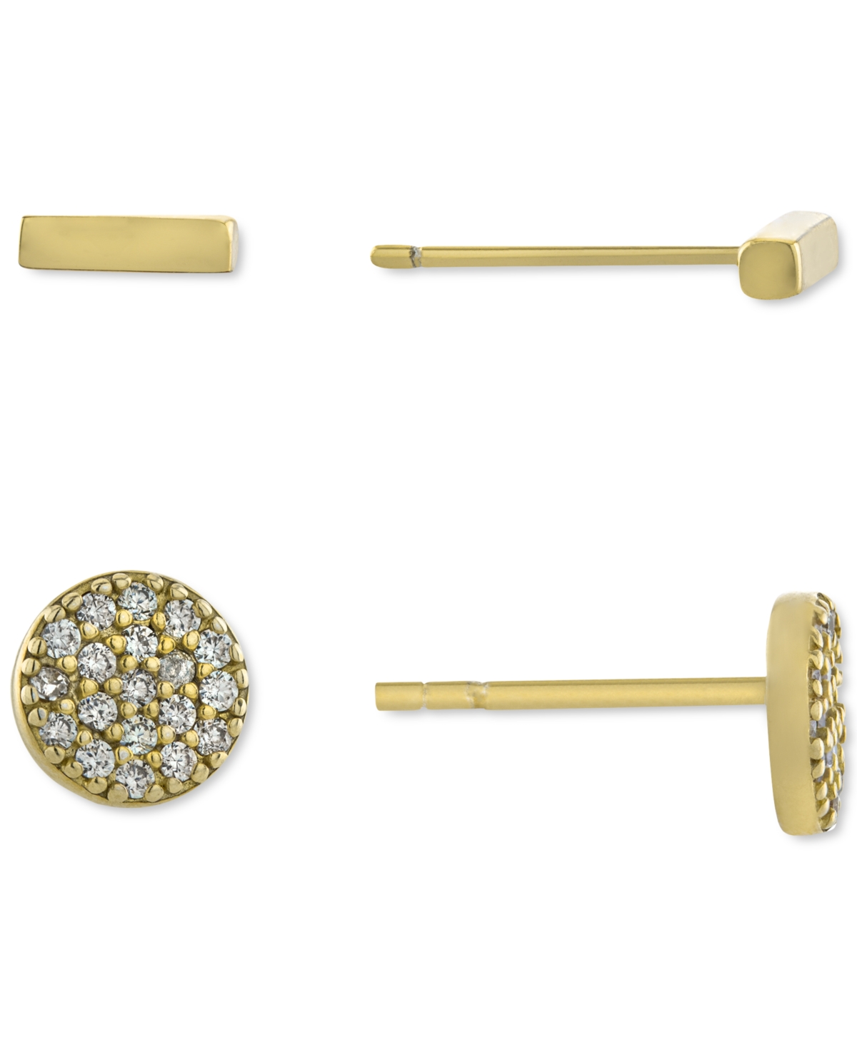 2-Pc. Cubic Zirconia Cluster & Bar Stud Earrings in Gold-Plated Sterling Silver, Created for Macy's - Yellow