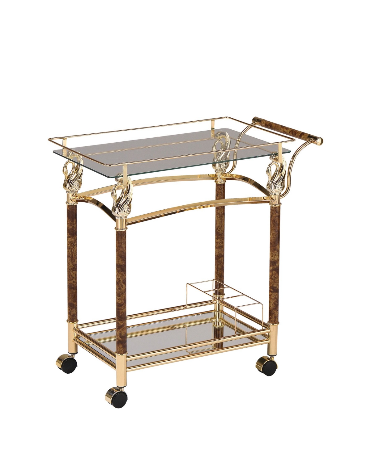 Acme Furniture Helmut Serving Cart In Gold-tone Plated And Clear Glass - Tempe