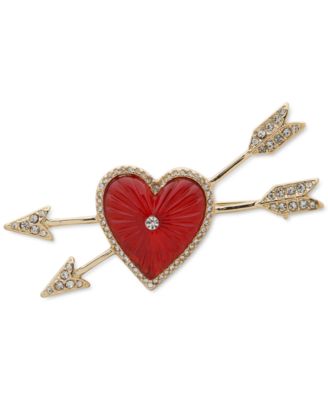 Anne Klein - Gold-Tone Red Heart & Bow Pin