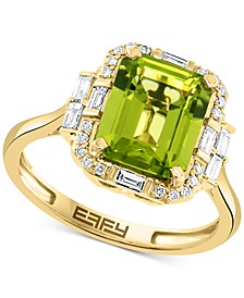EFFY® Peridot (3-1/3 ct. t.w.) & Diamond (1/4 ct. t.w.) Halo Ring in 14k Gold