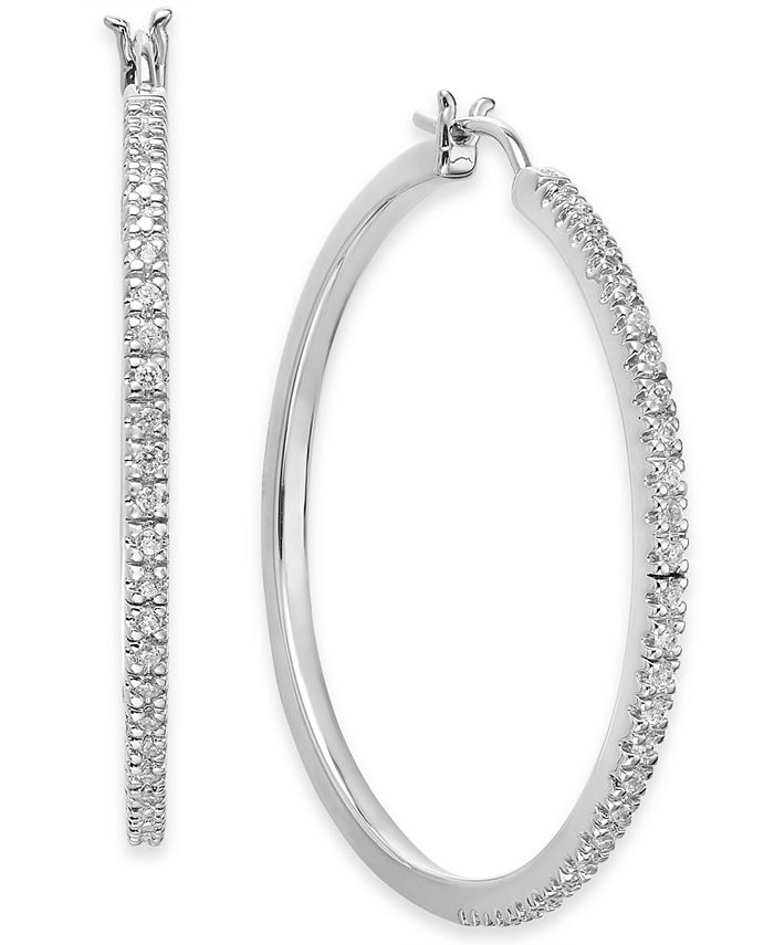Macy's Diamond Hoop Earrings (1/4 ct. t.w.) in Sterling Silver, 14k ...