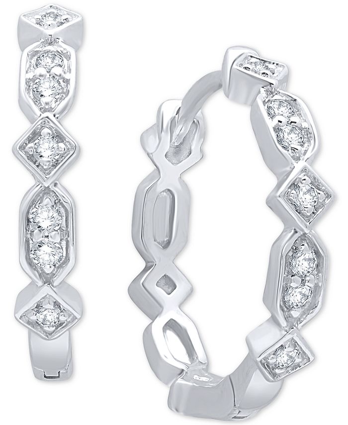 Macy's Diamond Huggie Hoop Earrings (1/10 ct. t.w.) in Sterling Silver