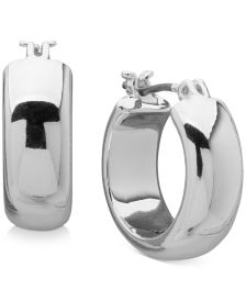 Silver-Tone Small Wide Huggie Hoop Earrings, 0.7" 