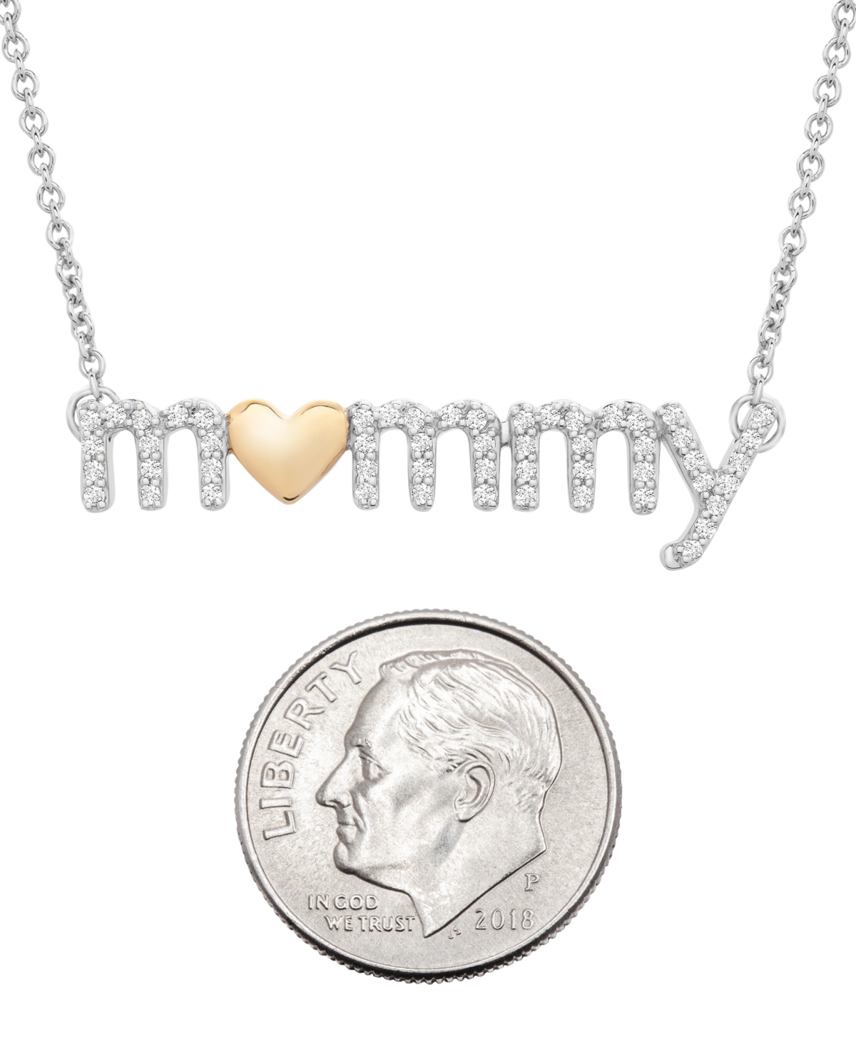 Diamond Mommy Heart Pendant Necklace (1/6 ct. t.w.) in Sterling Silver & 14k Gold-Plate, 18