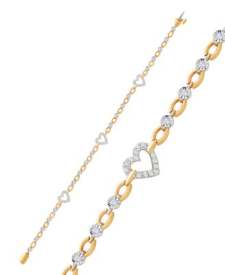 Macy's - Diamond Heart Open Link Bracelet (1/2 ct. t.w.) in Sterling Silver & 14k Gold-Plate
