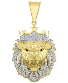 Men's Diamond (1 ct. t.w.) & Ruby (1/10 ct. t.w.) King Lion Pendant in 10k Gold