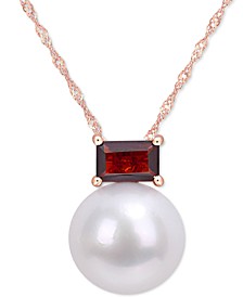 Cultured Freshwater Pearl (11mm) & Rhodolite Garnet (3/4 ct. t.w.) 17" Pendant Necklace in 14k Rose Gold
