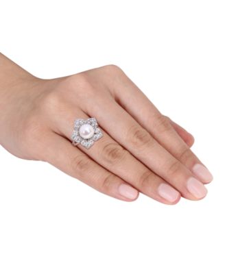 Cultured Freshwater Pearl (8-1/2mm) & Lab-Created White Sapphire (1-1/3 ct. t.w.) Flower Ring in Sterling Silver