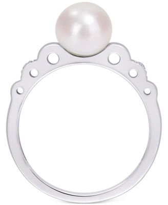 Cultured Freshwater Pearl (7mm) & Lab-Created White Sapphire Accent Ring in Sterling Silver