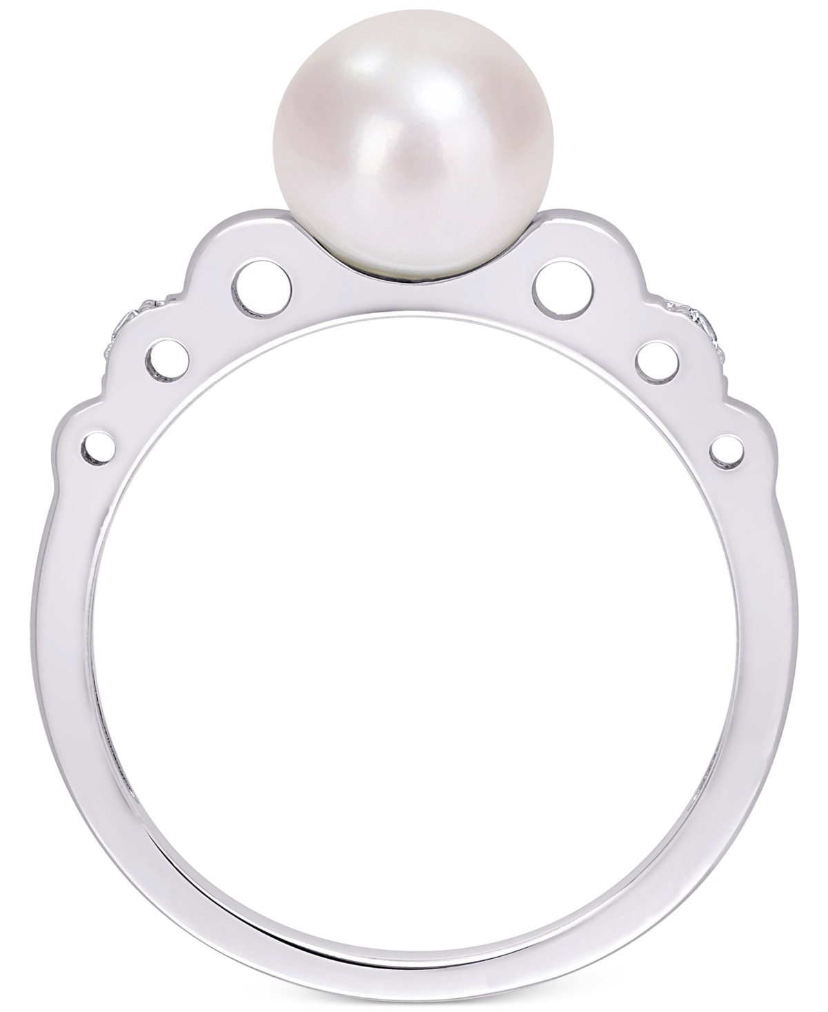 Cultured Freshwater Pearl (7mm) & Lab-CreatedSapphire Accent Ring in Sterling Silver - White
