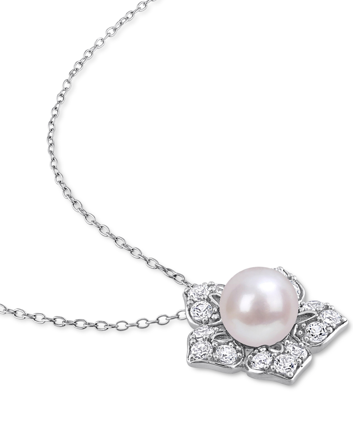 Cultured Freshwater Pearl (8-1/2mm) & Lab-Grown White Sapphire (1-1/3 ct. t.w.) Flower 18