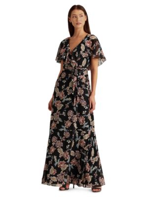 Lauren Ralph Lauren Floral Crinkled Georgette Gown - Macy's