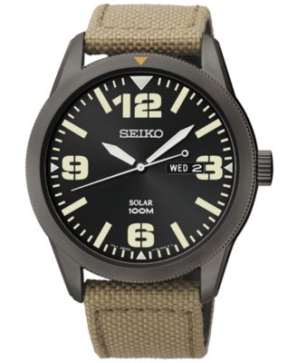 seiko men's beige nylon strap solar dress watch