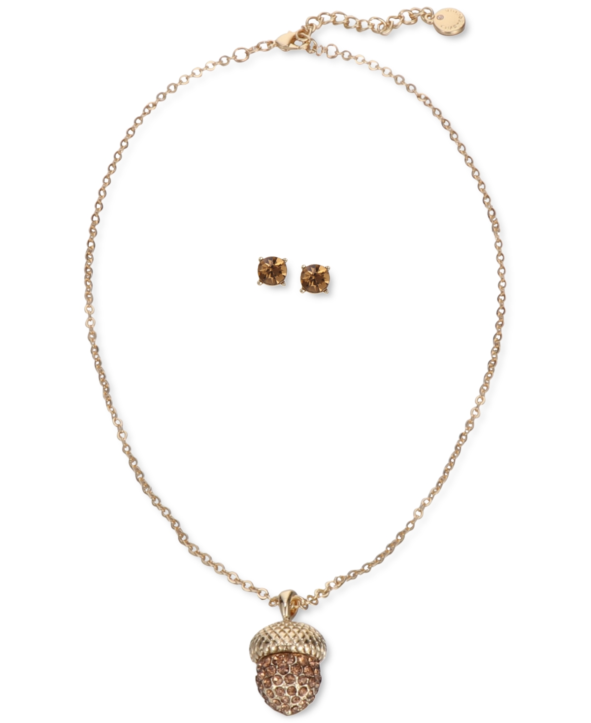 Charter Club Gold-Tone Crystal Acorn Pendant Necklace & Stud Earrings Set, Created for Macy's