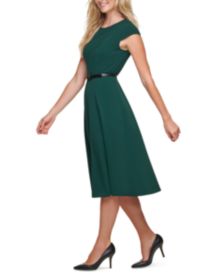 Belted Fit & Flare Midi Dress