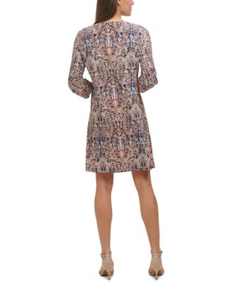 Women's Printed Tie-Neck Shift Dress