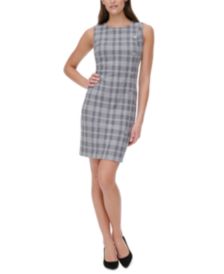 Button-Detail Plaid Sheath Dress