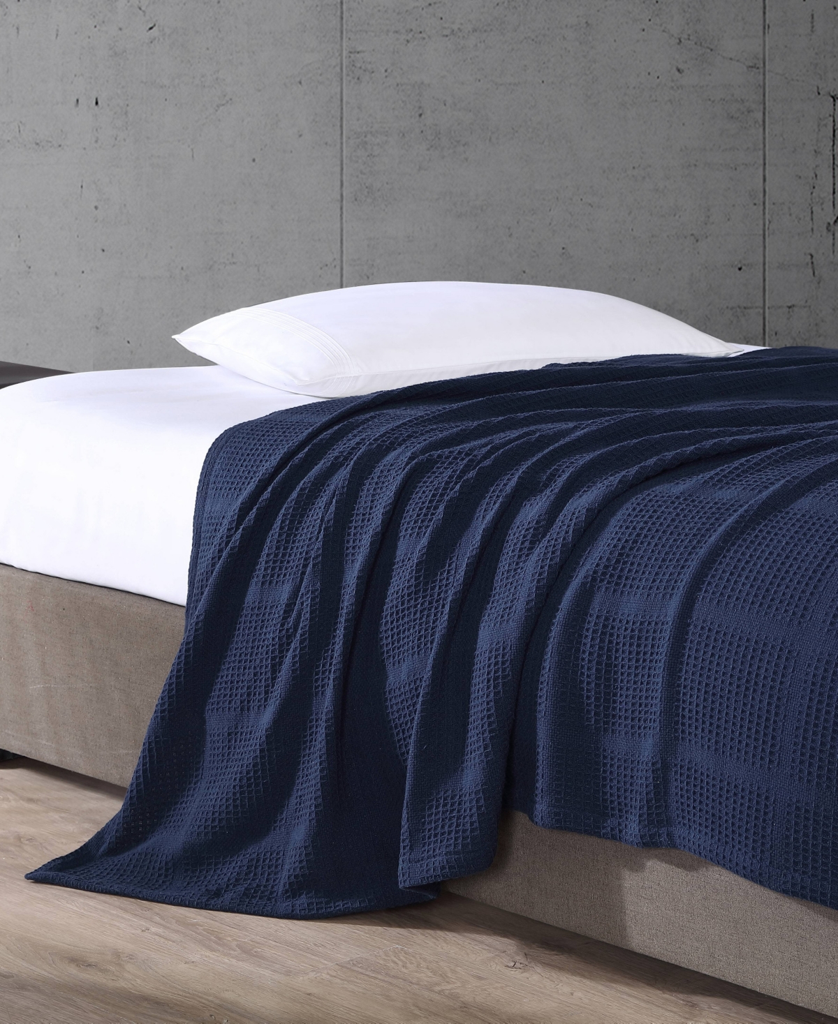Kenneth Cole New York Essentials Waffle Grid Cotton Dobby Blanket, Twin In Navy