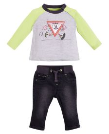 Baby Boys Melange Jersey Graphic Logo T-shirt and Pull On Denim Jeans, 2 Piece Set