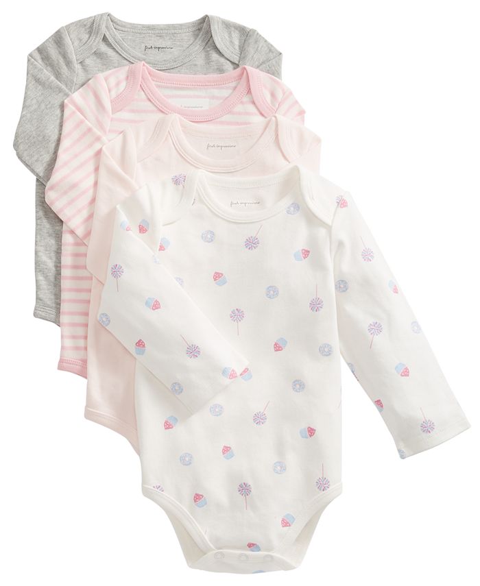 First Impressions Baby Girls 4-Pack Printed Bodysuits, Created for Macy ...