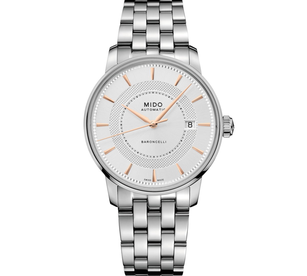 Shop Mido Men's Swiss Automatic Baroncelli Signature Stainless Steel Bracelet Watch 39mm In Silver