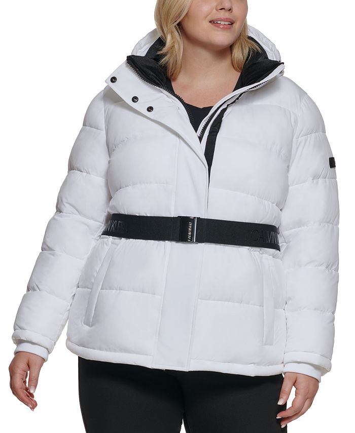 Calvin Klein Plus Size Stretch Belted Hooded Puffer Coat & Reviews - Coats  & Jackets - Plus Sizes - Macy's