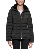 Calvin Klein Women's Faux-Fur-Trim Hooded Puffer Coat, Created for Macy's - Black