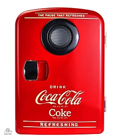 Coca-Cola Portable 6 Can Thermoelectric Mini Fridge Cooler/Warmer with Bluetooth® Speaker, 4 L/4.2 Quarts Capacity, 12V DC/110V AC for home, dorm, car, boat, beverages, snacks, skincare, cosmetics, medication