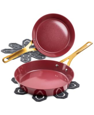 Photo 1 of Brooklyn Steel Co Ceramic Nonstick Fry Pan 4 piece set Red. A stylish look in performance, this set from Brooklyn Steel Co. includes two frypans with deep sides that hold more of your delicious creations. A ceramic nonstick coating makes everything easier