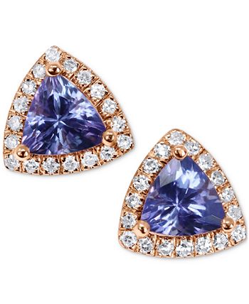 Tanzanite (3/4 ct. t.w.) & Diamond (1/8 ct. t.w.) Triangle Halo Stud  Earrings in 14k Rose Gold