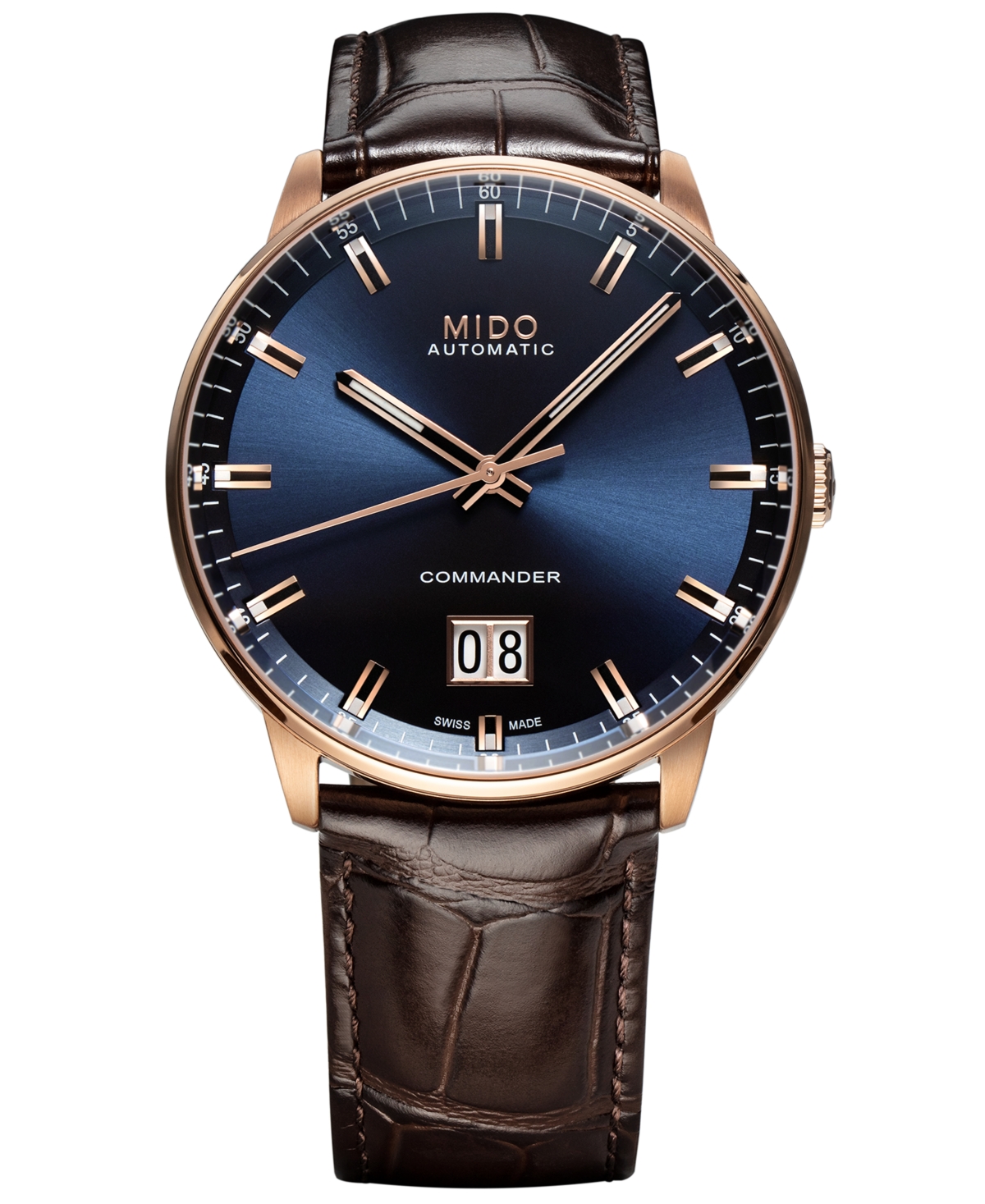 Mido Men's Swiss Automatic Commander Big Date Brown Leather Strap Watch 42mm