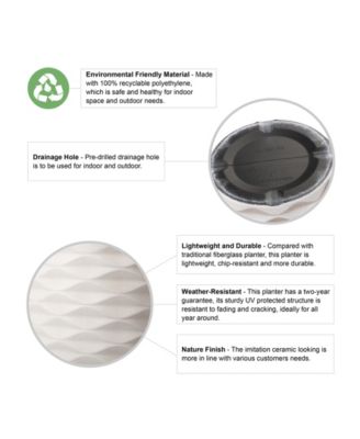 Environmental Oversized Faux Porcelain Tall Round Diamond Pattern Planter, Set of 3