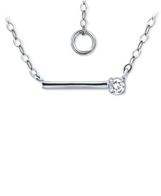 Cubic Zirconia Solitaire Bar Pendant Necklace, 16" + 2" extender