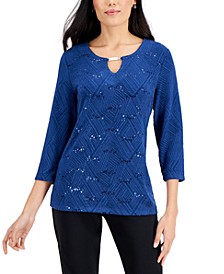 Petite Sequined Jacquard Top, Created for Macy's