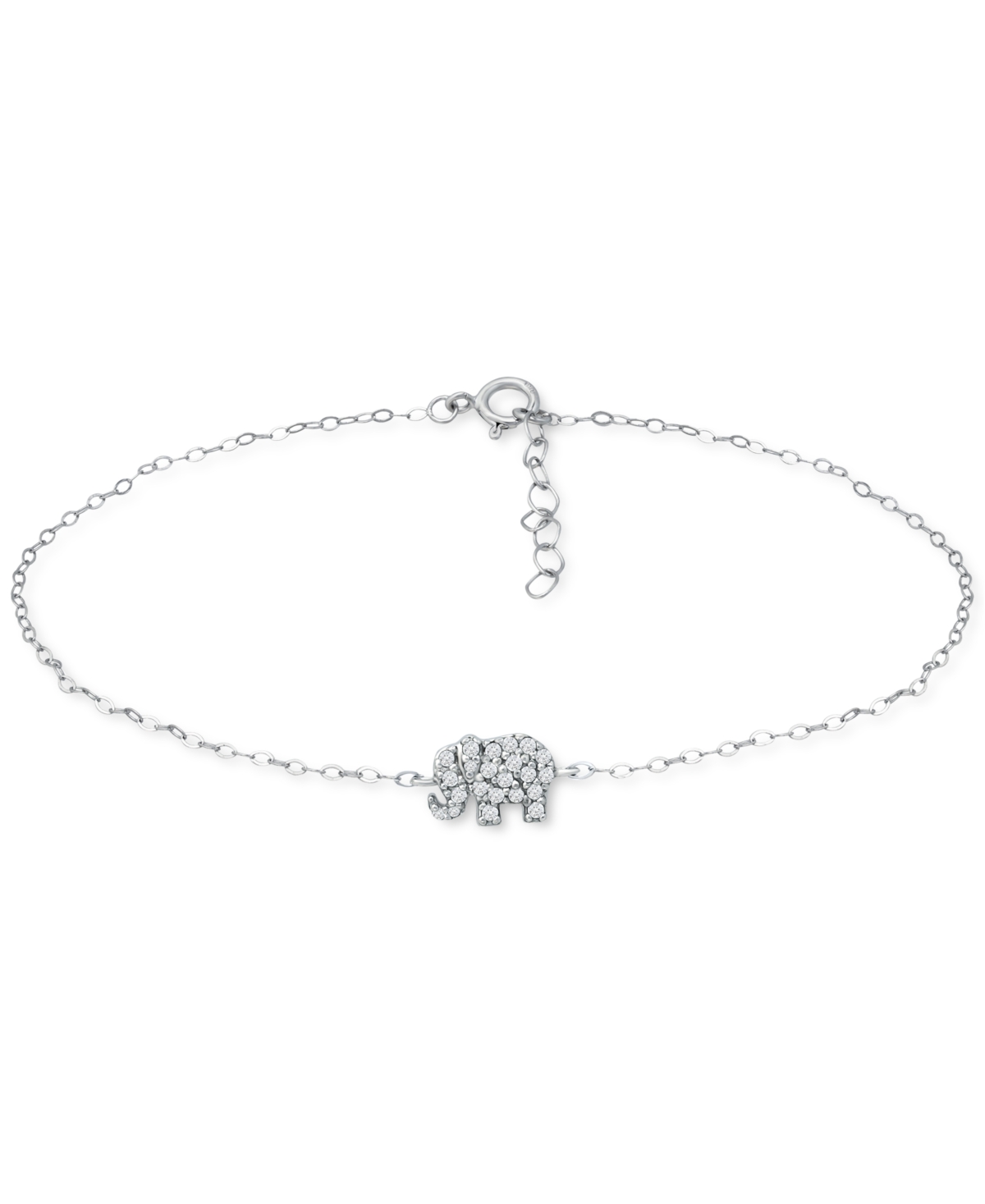 Cubic Zirconia Graduated Elephant Chain Link Ankle Bracelet in Sterling Silver, Created for Macy's - Sterling Silver
