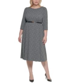 Plus Size Belted A-Line Midi Dress