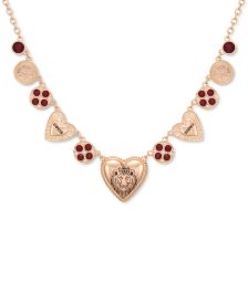 Gold-Tone Multi-Stone, Logo & Lion Heart Statement Necklace, 16" + 2" extender