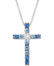 Blueberry Sapphire (5/8 ct. t.w.) & White Sapphire (1/8 ct. t.w.) Cross 18" Pendant Necklace in 14k White Gold
