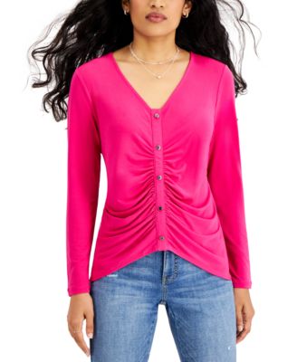 Inc Womens Petite Ruched Front Top Black Size Petite S