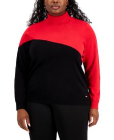 Plus Size Asymmetrical-Colorblocked Turtleneck Sweater