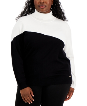 Berg Vesuvius in tegenstelling tot som Calvin Klein Plus Size Asymmetrical-colorblocked Turtleneck Sweater In  Winter White/black | ModeSens