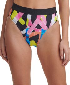 Printed Logo High-Waist Bikini Bottoms